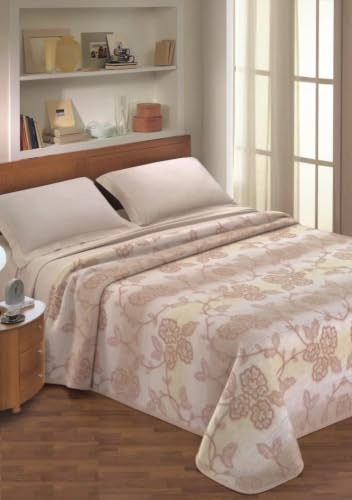 SpazioTessile - Coperta Matrimoniale Invernale Misto Lana, Plaid Made in Italy, Fantasia Orientale, Coperta Calda 400 gr/m² per Letto o Divano (Beige, 2 Piazze)