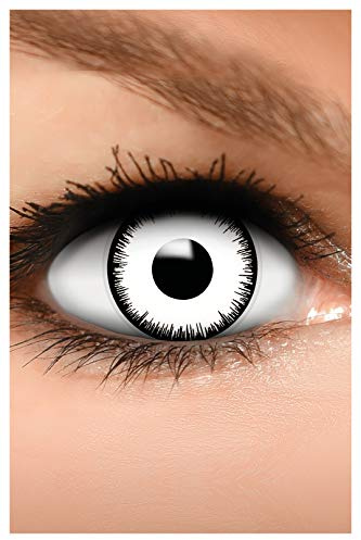 FUNZERA Lentilles de Contact Colorées pour Halloween, Lentilles à Motif Doux pour Déguisement, Usage Unique - SANS CORRECTION, 2pcs 1 Paire - Déguisement en VAMPIRE - Blanc