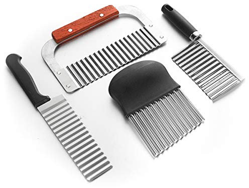 DBAILY Lot de 4 coupe-frites ondulés pour pommes de terre - Coupe ondulée - En acier inoxydable - Pour légumes, pommes de terre, oignons