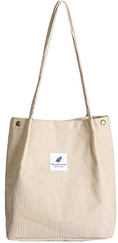 Etercycle Cord Umhängetasche Damen, Schultertasche Groß Cord Tasche Lässige Tote Handtasche Fashion Stofftasche für Alltag, Büro, Schulausflug und Einkauf - Beige