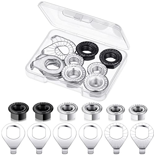 12 Pcs Bike Axle Nut and Safety Washer Kit - 3 Sizes Bicycle Hub Flanged Hardware Nuts Steel Flange Nuts Retaining Bicycle Hub Parts for Front and Rear Wheels