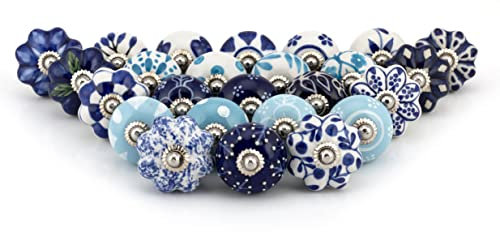 Craft Trade Bleu Boutons D'armoire de Porte Antique Laiton Céramique Bouton de Porte Tiroir de commode Tire le Placard Boutons de Cuisine et de Meubles- Paquet de 25