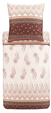 Bassetti Oristano 41 9323448 Bed Linen Set Made of Cotton Mako Satin in Beige 2-Piece with Zip Closure 200 x 200 cm / 80 x 80 cm