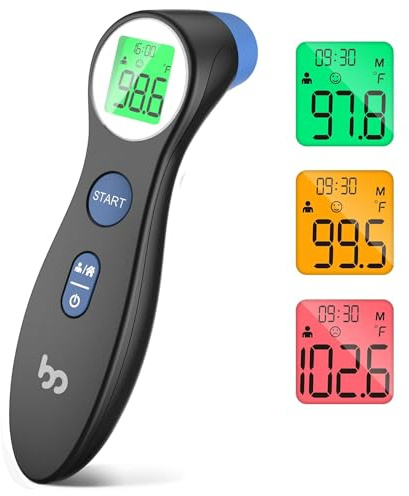 Forehead Thermometer for Adults and Kids, Digital Touchless Thermometer for Baby, Infants and Toddlers, 3 Color Fever Alarm,1s Fast Accurate Reading, Non Contact