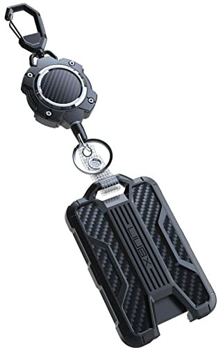 LIUGX Ausziehbarer Ausweishalter, Robuster Einziehbarer Schlüsselanhänger Mit Kohlefaser-Textur, Langlebig (für 4 Karten), 80 cm Länge, 10.000+ Rückprall