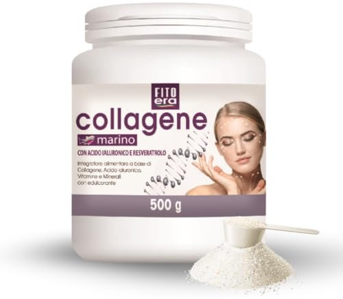 FITOERA Collagene Marino in Polvere 500g – Con Acido Ialuronico, Biotina, Vitamina C, E, Zinco e Resveratrolo – Per Pelle, Capelli e Unghie – Alta Solubilità – Made in Italy