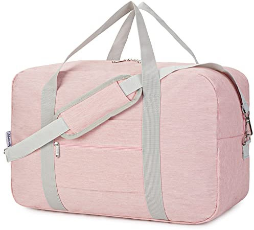 Narwey Handgepäck Tasche für Flugzeug Faltbare Reisetasche Damen Weekender Bag Sporttasche Damen Herren Handgepäck Koffer Groß 85L(Rosa)