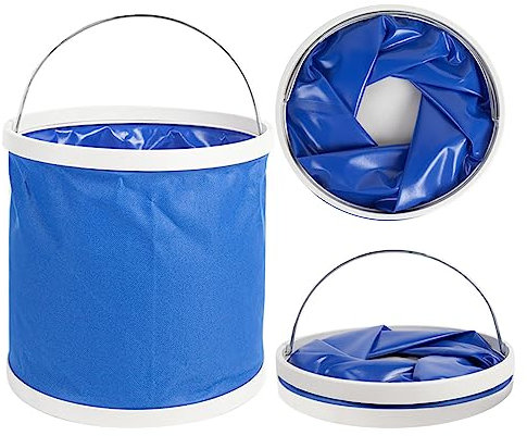 Zusammenklappbarer Eimer mit Griff, Faltbarer 11L Eimer Falteimer Putzeimer für Angeln, Camping, Rucksackreisen, Autowäsche und mehr (blau)