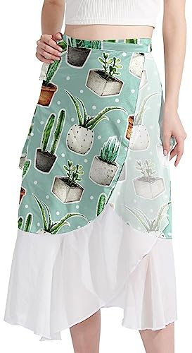 KQNZT Beach Sarong, Womens Semi-Sheer Swimwear Cover Ups Boho Skirt, Cactus Flower Pot Retro