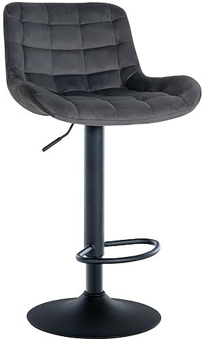 CLP Barhocker Tover I Höhenverstellbarer Tresenhocker I 360° Drehstuhl Mit Rückenlehne Für Tresen Und Theke, Farbe:dunkelgrau, Material:Samt