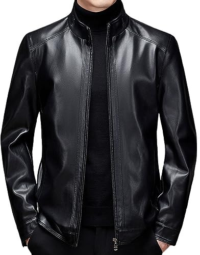 BINBOX Chic herr fuskläderjacka motorcykelkrage ytterkläder smal passform höst vinter, Svart foder, XL