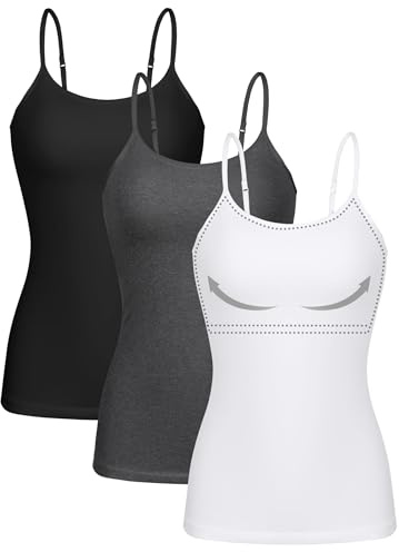 ATTRACO Womens Spaghetti Strap Tank Tops with Built in Bras Shelf Bra Camisoles Pack L
