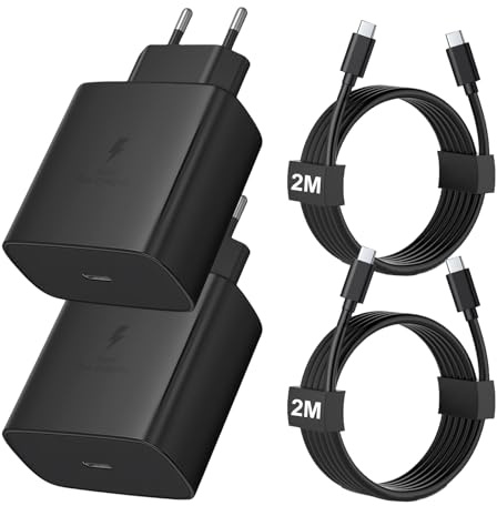 2 Pack 45W USB C Schnellladegerät mit 2m USB-C Schnellladekabel, PPS-Schnellladen Netzteil für Samsung Galaxy S24 Ultra/S24/S23+/S23/S22/Note20, Fast Charger Ladegerät Kabel für iPhone 16/15, Pixel