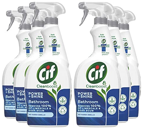 Cif Cleanboost Power & Shine badrumsspray 100 % tvålskum och kalkborttagning för rengöring av keramik, krom, emalj, plast och rostfria ytor 700 ml bulk köp (6)