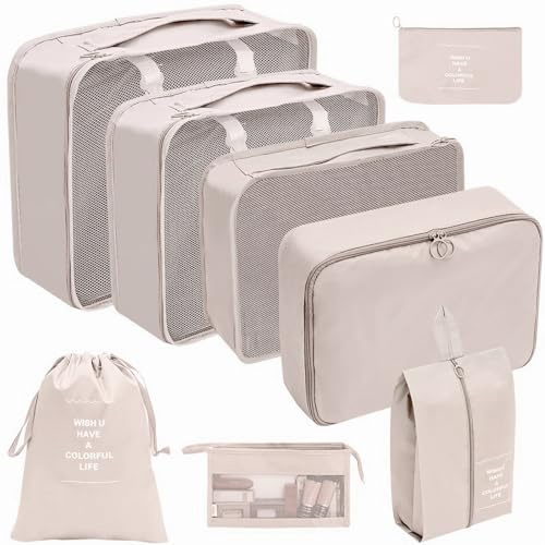 Koffer Organizer Set - 8 Stück Packing Cubes für Reiseverpackungen, Organisationssystem für Koffer, Würfelverpackungswürfel Set