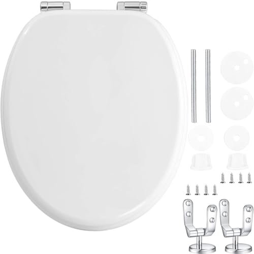 HM - Sedile WC Universale in Legno MDF Ultraresistente, 3.4kg - Tavoletta WC Bianca per Bagno - Coperchio e Sedile WC Robustissimo Universale forma ovale