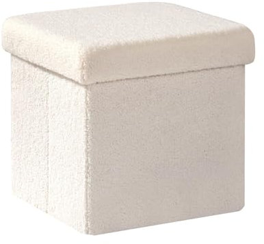 Bonlife Sitzbank mit Stauraum, klappbare Sitztruhe, Aufbewahrungsbox, Fußbank,Blüten, für Flur, Wohnzimmer und Schlafzimmer, Weiß,32x32x32 cm