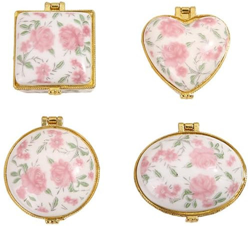 Zimoya Set of 4 Vintage Porcelain Jewelry Box Miniature Ceramic Trinkets Case for Rings Earrings Organizers Accessories Holder