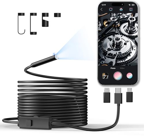CTEOUNPT – 5 m ormkabel halvstyvt endoskopkamera med 8 justerbara LED-lampor, för iPhone och Android, VVS-mekaniker, handverktyg för bilar, prylar