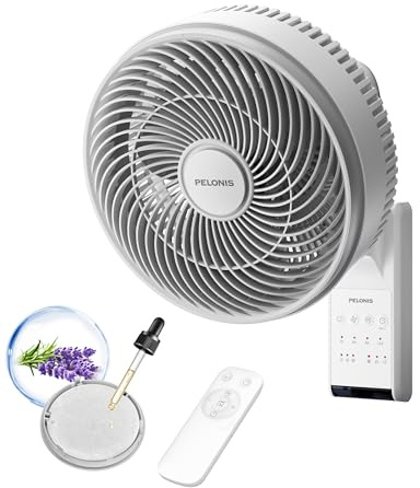 PELONIS 14 inch Wall Mount Fan with Remote Control, Osicllating Fan with 26ft Powerful Airflow, 3 Speed & 3 Modes, Auto 90° Horizontal & 68° Vertical Tilt, Indoor, 36dB, Ideal for Home, Garage, Gym