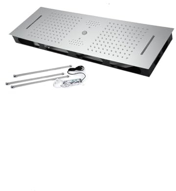 Shower Panel, 5 Functions Matte Black Shower Set,Thermostatic Mixer Embedded Rain LED Shower Head High Pressure Bathroom Faucets Brass(1)