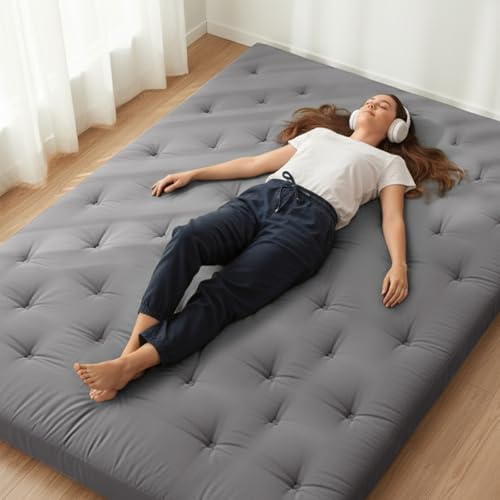 ZonLi Japanese Floor Futon Mattress Twin Size 75x 39, 100% Cotton Cover 2.5'' Thicken Tatami Mattress, Foldable Sleeping Pad, Portable Dormitory Tatami Mat (Grey)