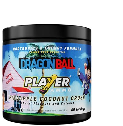 PLAYER AMMO X Dragon Ball | Pineapple Coconut Crush Energy Powder | 60 Servings | Boost Focus Nootropics & Performance – Sugar Free Energy Supplement