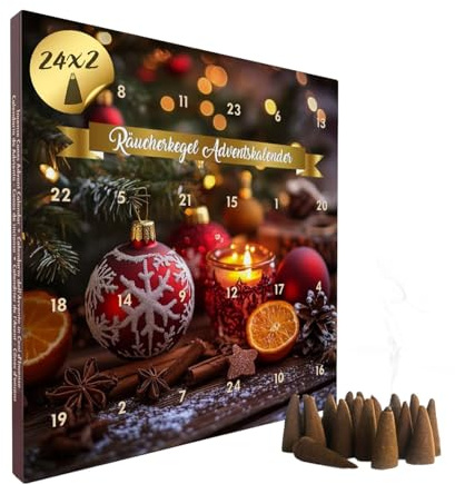 Calendario dell'avvento con coni d'incenso Luxflair - 24 fragranze invernali, 48 coni, fatti a mano, aromi naturali, idea regalo per Natale
