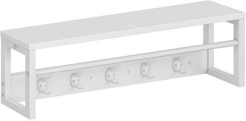 HOOBRO Perchero de Pared con Estante, Perchero Flotante con Barra y 5 Ganchos, Estante Colgante para Paraguas, Sombreros, Bufandas, para Entrada, Pasillo, Sala de Estar, Dormitorio, Blanco EWT78YM01