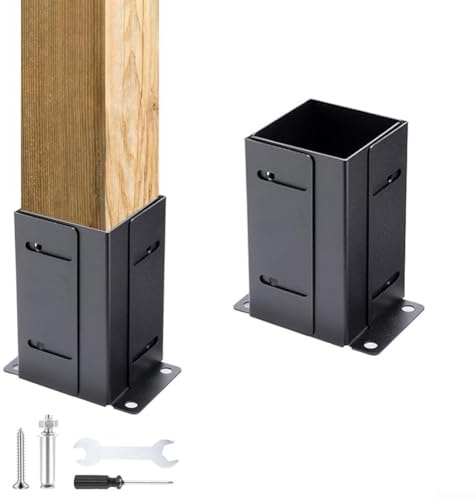 Post Base Anchor Kit, Matte Black Wood Post Brackets, Rust-Resistant Finish for Pavilion Deck Railing Support Deck Base Plate, Easy Installation(1pcs)