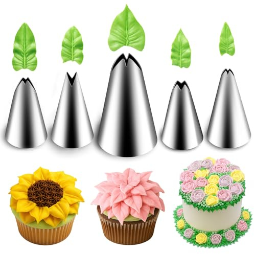 Suuker 5 Pieces Leaf Piping Tips,Stainless Steel Cake Decorating Tips, Frosting Icing Tips for Cupcakes, Cake, Cookie and Decorating（67 68 70 352 113）