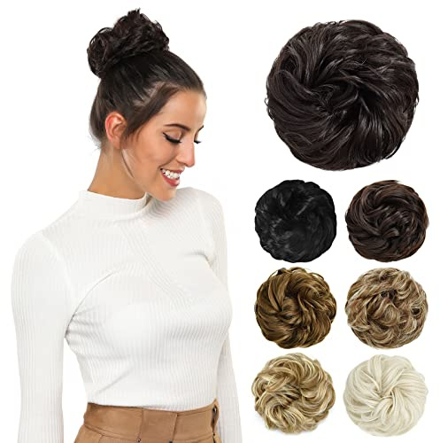 Yamel Dark Brown Messy Bun Hair Pieces For Women Fake Hair Bun Curly | Updo Scrunchie Extension Hair Tie with Hair, Great for Daily Wedding Party Birthday, Thick Natural Soft Synthetic Hair