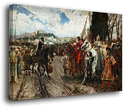 Cuadro Lienzo Canvas La Rendicion de Granada Francisco Padilla 1882 Alhambra - Tela con Bastidor Madera 3cm - Alta resolucion (80, 51)