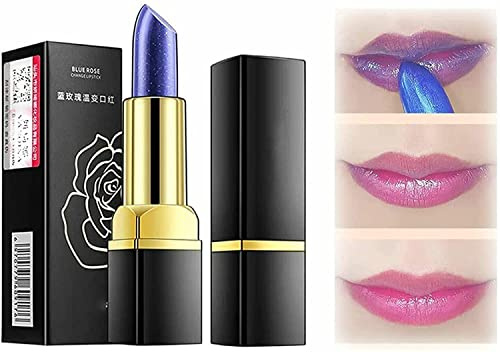 Magical Discoloration Blue-Rose Temperaturwechsel-Lippenstift, langanhaltender feuchtigkeitsspendender Lippenstift mit Flash, Blau in Pink geändert Lip Stain Gloss Wasserdichtes Lippenbalsam (1pc)
