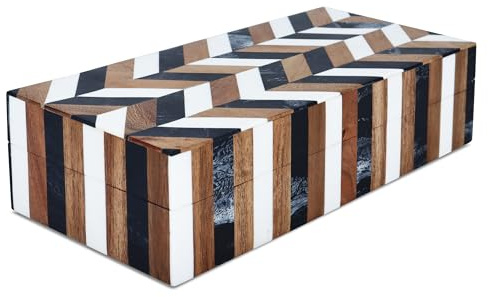 Handicrafts Home Decorative Storage Box with Lid Wooden Coffee Table Storage Box Decor Box for Living Room Styling, 10x4.5x2.5 Natural Wood Resin Inlay Marquet Cosmo Box Collection