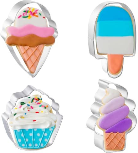 JOB JOL Summer Cookie Cutters 4 PCS, 3'' to 4'', Ice Cream, Popsicle, Cupcake