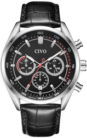 CIVO Uhren-Herren Lederarmband-Schwarz Chronograph Armbanduhr-Herren - klassisch Analog Datum Wasserdicht Herrenuhren Lässig Quarzuhr, Geschenke Männer