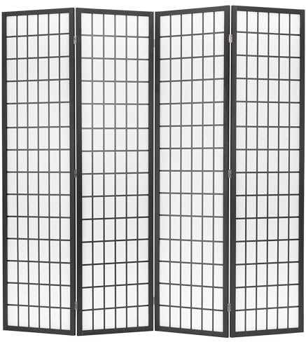 PayLessHere Room Divider 6Ft Folding Oriental Shoji Screen - Portable Privacy Divider with 4 Panels, Freestanding Japanese-Inspired Wood Partition Screen, White