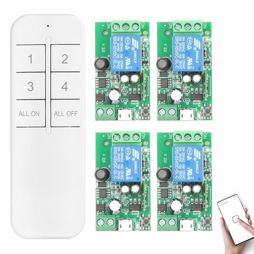 DieseRC 4 x 1 kanal WIFI intelligent strömbrytare med 1 x Bluetooth-sändare, DC 5 V 12 V 24 V 36 V passiv utgång relämodul torr kontakt Ewelink App kompatibel med Alexa/Google Home