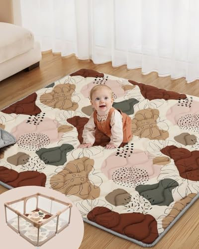 Lambluefly Krabbelmatte Baby Faltbar, Verdickte Krabbeldecke für Baby 127x127cm, Anti Rutsch Matte, Maschinenwaschbare, Spielmatte Faltbar, Babymatte Krabbelmatte für Laufgitter, Design im Bohème-Stil