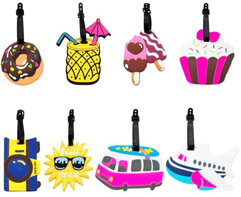 CHSZSH 8 Pièces D'Étiquettes À Bagages De Dessin Animé, Étiquettes À Bagages En Plastique Souple, Étiquettes À Bagages D'Avion, Étiquettes À Bagages À Motif Créatif Pour Éviter La Perte De Bagages