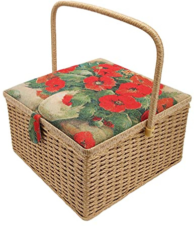 HUSHUI Sewing Basket,Large Sewing Box,Portable Sewing Storage Box with Removable Tray for Sewing Accessories Embroidery Tools