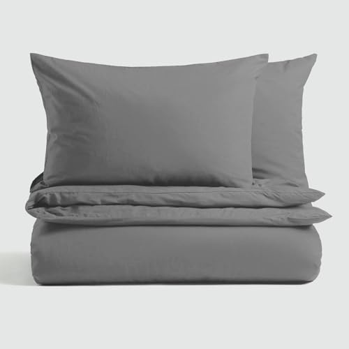 MAGNA COLLECTION Double Duvet Cover Set - Hotel Quality Double Bedding Set (200x200cm) with Matching Pillowcases - Soft Brushed Microfibre Polyester Double Duvet Cover (Grey, Double)