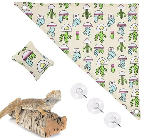 CQJ Hamac Suspendu pour Reptiles avec Oreiller, Crochets et Ventouses – pour Dragons Barbus, Geckos, Lézards et Serpents – Beige