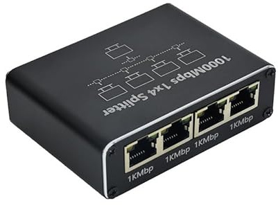LAN-splitter 1 till 4 Ethernet-splitter, 1 000 Mbps, LAN-switch 4-port med typ C-strömkabel, Ethernet-switch RJ45-splitter för dator, switch, router, set-topbox, ADSL, digital TV, et