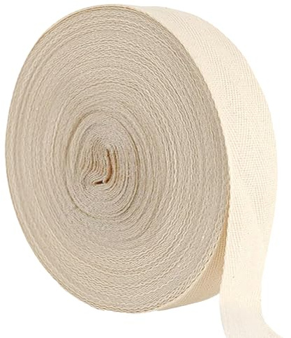 OUTALIZ bomullsband, snedband, 2,5 cm x 50 m / 1 tum x 164 fot, beige sömband, bältesband, bomullsband, fållband för sömnad, fiskbensstygn bomullsband, bältesband, för pyssel av sömnadspaspel