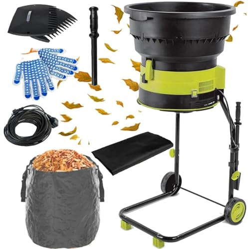 Trituradora De Hojas Eléctrica 2500 W Con Perilla De Bloqueo De Seguridad,Bolsa Recolectora Trituradora De Jardín Con Ruedas,Para Hojas Secas,Césped Y Recortes De Jardín,Powercord×30m