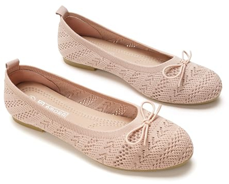 GLAMORA Bailarinas Mujer Manoletinas Punto Transpirable Lazo Frontal Zapatos Planos Flexibles Ligeros Cómodos Verano Primavera Calzado Tejido Perforado Suela Antideslizante Elegantes pink-39