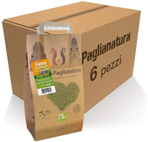Paglianatura Kit 6 pezzi - Fieno Pellet 3kg con 10% Alfalfa - Mangime Naturale e Ricco di Fibre per Conigli e Roditori, Nutrimento Extra con Calcio e Proteine