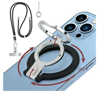 Mobiltelefonringhållare för MagSafe, 360° rotation, dubbelsidig magnethållare, ringhållare för iPhone 17 16 15 14 13 12-serien, justerbar